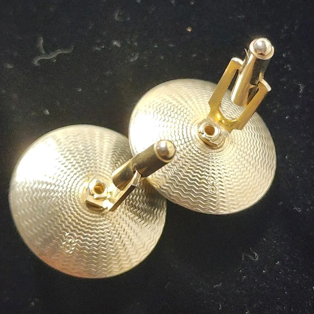 Vintage Sarah Coventry Gold Tone Faux Pearl Floral Etched Concave Cufflinks SC